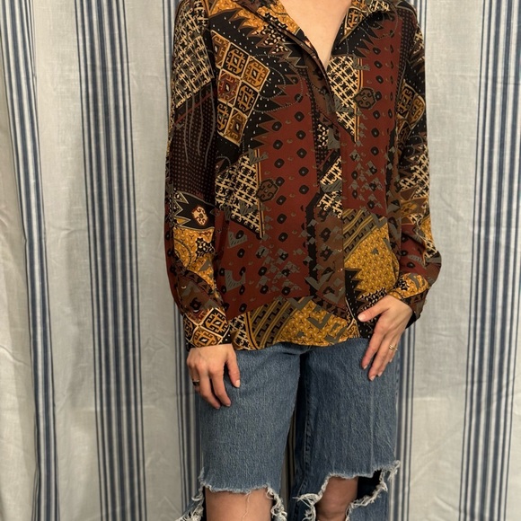 Tops - Vintage-Inspired Patchwork Button Down Shirt